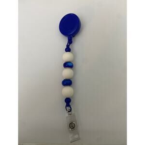 Blue and white badge reel